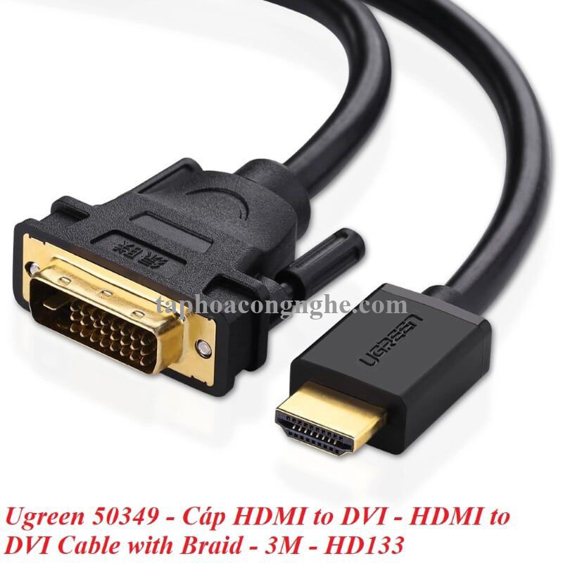 Ugreen 50349 3M màu Đen Cáp chuyển đổi HDMI sang DVI 24 + 1 thuần đồng HD133 30050349